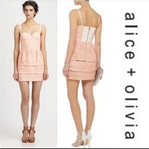 Alice+Olivia Shellyanne Tiered Tweed Mini Dress Orange Size 4